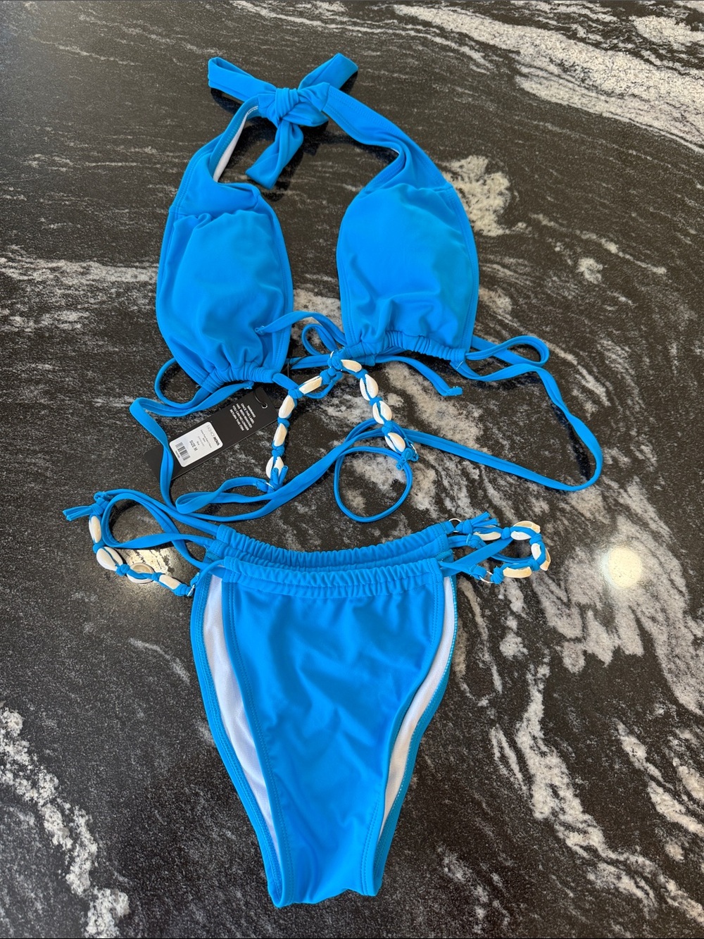 Fashion Nova Bright Blue Shell-Accent Bikini